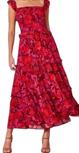 Anthro Abel the Label Reign Maxi Dress Floral Smocked Tiered Red Purple S Photo 0