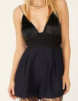 Free People Skylie Saylor Romper Size 4 Black Velvet V Neck Sleeveless Playsuit Photo 0