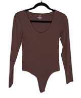 nuuds Long Sleeve Scoop Neck Bodysuit‎ Women S Brown Excellent Thong Snap Base Photo 0
