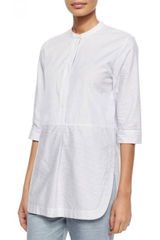 Vince Striped Band Collar Tunic Shirt Size XL Cotton Popover‎ Minimalist Capsule Photo 0