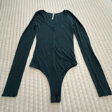 Free People Green Snap Henley Bodysuit Long Sleeve Sz XS Extra Small Photo 0