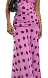 Alyweatry Pink Polka Dot Halter Maxi Dress Ruched V Neck Y2K Summer Sundress Photo 0