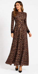 Leopard Print Maxi Dress Long Sleeve Mermaid Hem Boutique Glam Animal Print Photo 0