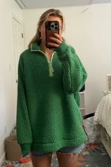 Aerie Sherpa Pullover Quarter-Zip Green Photo 0