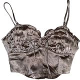 Altar'd State NWT Taupe ruched tie front cami crop top corset bustier Shiny smal Photo 0