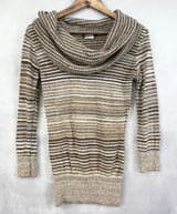 Vintage A‎ Byer Womens Sweater Small Striped Metallic Cowl Neck Y2K Photo 0