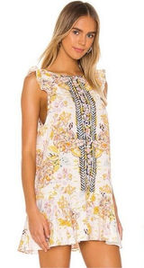 Free People Summer In Tulum Linen Mini Dress Tunic Ivory Floral Size M Photo 0