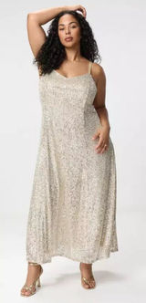 Torrid V-Neck Sequin Slip Maxi Dress in Champagne Gold Party Festive Size 3X NWT Photo 0