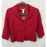 Red Cropped Linen Blazer Vintage JG Hook Jacket‎ Peter Pan Collar Retro NWT 8 Photo 0