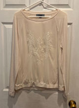 Ruff Hewn Grey Womens Cream Embroidered Raglan Long Sleeve Top‎ Large Photo 0