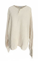 Vintage‎ L.L. Bean Sweater Womens Large Cream Henley Cotton Knit USA Made 90s Photo 0
