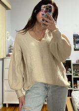 Cream V-Neck Slouchy Sweater Photo 0