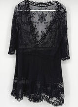 Black Lace Sheer Embroidered Floral V-Neck Tunic Top Whimsigoth Witchy Photo 0