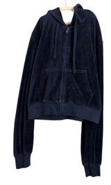 John Galt California Velour‎ Zip Up Hoodie Navy Blue Cropped Sweatshirt Photo 0