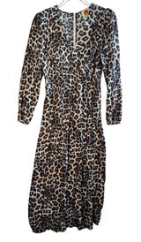 Farm Rio Leopard Animal Print‎ Viscose V-Neck Midi Dress Brown Black Large Boho Photo 0