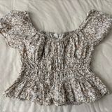 Sim & Sam brown/white floral puff sleeve smocked top Photo 0