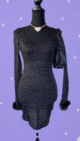 PrettyLittleThing Glitter Sheer Feather Cuff Bodycon Mini Dress size 2 Photo 0