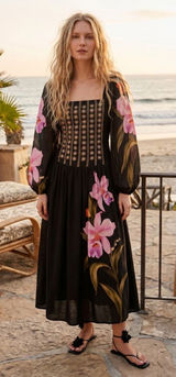 Farm Rio Floral Embroidered Long Sleeve Midi Dress Photo 0