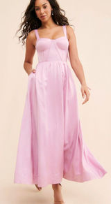 Aureta Showstopper Lilac Satin Corset Sweetheart Strappy Midi Dress Size L Photo 0