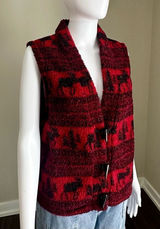 Vintage Woolrich CabinCore Red + Black Winter Print Fleece Vest Toggle Closure Photo 0
