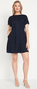 NEW Old Navy Women Crepe Mini Dress Large Navy Polka Dot Short Sleeve Pockets Photo 0