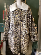Steve Madden Leopard Print Faux Fur Coat‎ with Sherpa Collar Tan White XL Photo 0