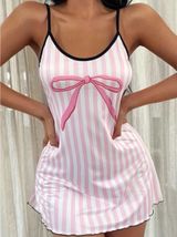 Women’s Pink Striped Bow-Print Slip Nightgown NWT Photo 0