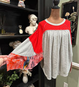Free People We The Free “Friday Fever” Thermal Top in Red + Grey with Patterned Photo 0