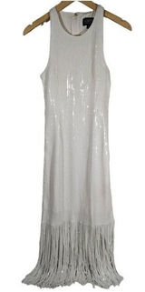 J. Crew Collection White Sequin Fringe Maxi‎ Dress Formal Evening Gown Size 2 Photo 0
