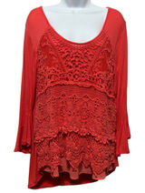 Live and Let Live Womens Crochet Tunic XL Coral Boho Cottage Lace‎ Chiffon Indie Photo 0