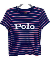 Polo Ralph Lauren Womens Navy Blue Red Striped Logo Graphic T-Shirt Size S Photo 0