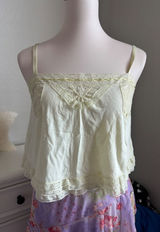 Lace Trim Cami Top Sparkle & Fade Pastel Yellow Babydoll Cottagecore Tank Medium Photo 0