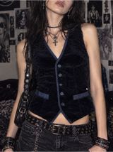 Vintage Guess Blue Velour Vest Y2K Steampunk Indie Sleaze 90s Grunge Goth Photo 0