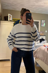 Hollister Crewneck Sweater in White and Navy Photo 0