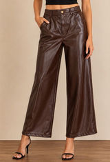 Garage Brown Faux Leather High Rise Wide Leg Pants Straight Leg Trousers. Size S Photo 0