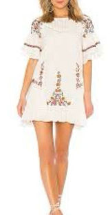 Free People Tunic Dress Womens XS Ivory NEW Embroidered Boho Ruffle Photo 0