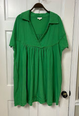 Relaxed V-Neck Mini Dress in Bright Green Photo 0