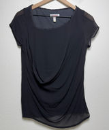 Hannoh Women Silk Cotton Top 40 Black‎ Drape Neck Old Money Classic Minimalist Photo 0