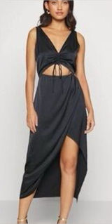 Abercrombie &‎ Fitch Black Satin Cinch-Front Cutout Midi Dress Size XS Photo 0