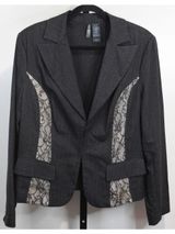 Bisou Bisou Pinstripe Blazer with Lace Panel Trim Gray Size XL Y2K Business Photo 0