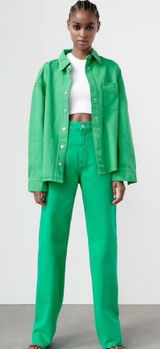 Zara High-Waist wide-Leg Jeans in Green Photo 0