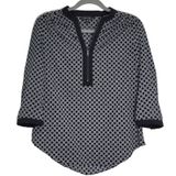 spense‎ women black white geometric print 3/4 sleeve zip neck tunic blouse top S Photo 0