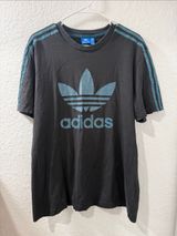 adidas Black Tee with Teal Trefoil and Stripes Photo 0