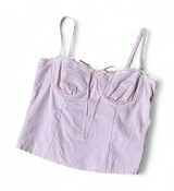Y2K Beverly and Beck Pink Coquette Lace Trim Bustier Cami Top Smocked‎ Back M Photo 0