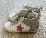 Vintage Havana White High-Top Sneakers with Pink Star and Silver Glitter Heel Photo 0