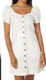 MADEWELL Linen-Cotton Puff-Sleeve Summer A-line Dress Sz 2 White Summer Retro Photo 0