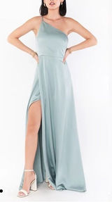 Show Me Your‎ MuMu NWT Shannon One Shoulder Dress Light Green Silver Satin Sz XS Photo 0
