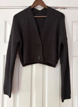 Commense Womens Cropped Cardigan Sweater Gray V-Neck Ribbed Knit‎ XS Photo 0