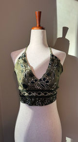 Green Silk Cropped Tie Top Photo 0