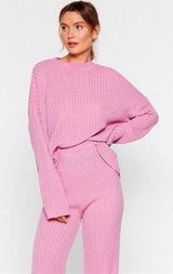 Pink Ribbed Soft Knit Set Photo 0